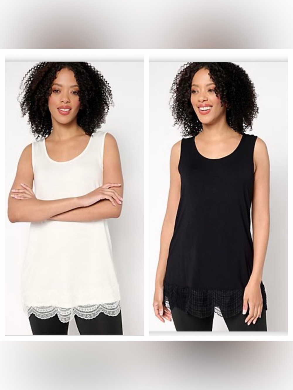 2 Logo layers Sleeveless Scoop Neck Tank Tops Marshmallow & Black 1X
